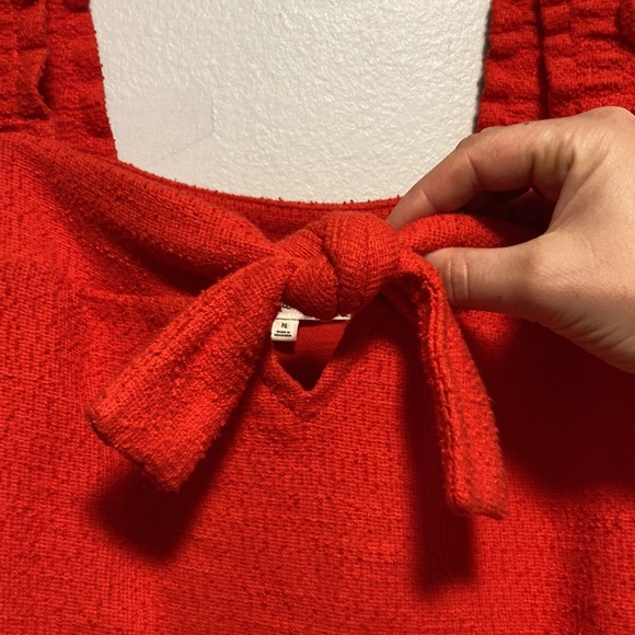 Madewell Coral/Red Tank Top, 100% Cotton, Size Medium, Tie Front with Key Hole - Picture 4 of 5